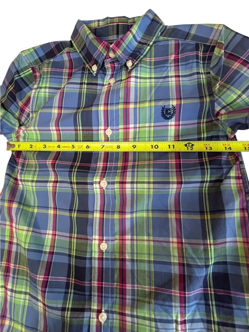 Chaps Boys Size 7 Plaid Button Down Shirt Blue Green Preppy EUC